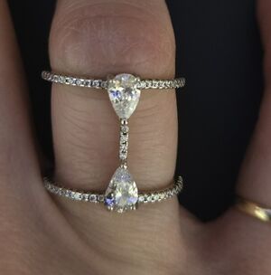 Elegant Silver Double Band Teardrop Ring- Lab SAPPHIRES